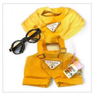 4 pc Outfit for your Labubu baby with pants hat glasses water bottle deep gold